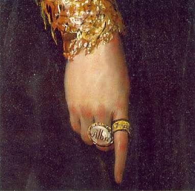 Duchess of Alba: detail of hand showing rings