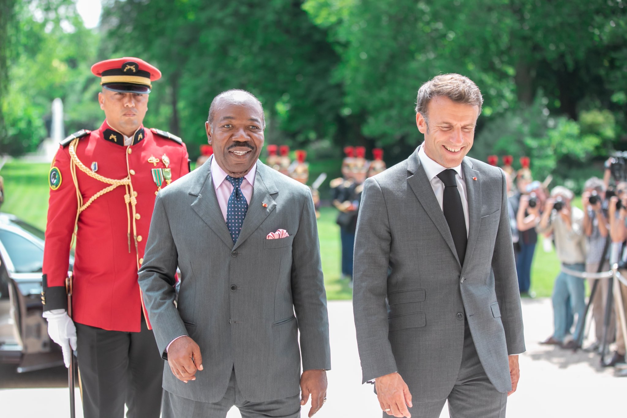 Bongo and Macron smile Image Ali Bongo Ondimba Twitter