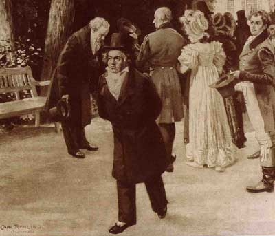 Beethoven in the course of a stroll with the poet Goethe, the  Archduchess Rudolph and the Empress