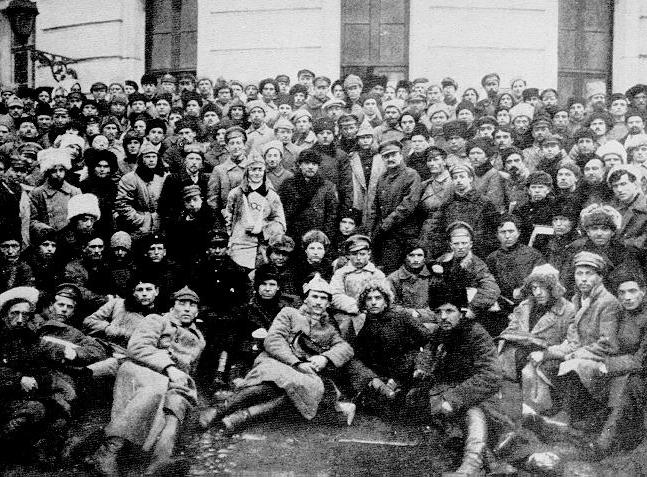 Trotsky and Lenin with soldiers in Petrograd (1921)