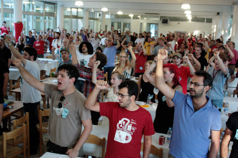 Comrades singing the Internationale at the end of the congress.