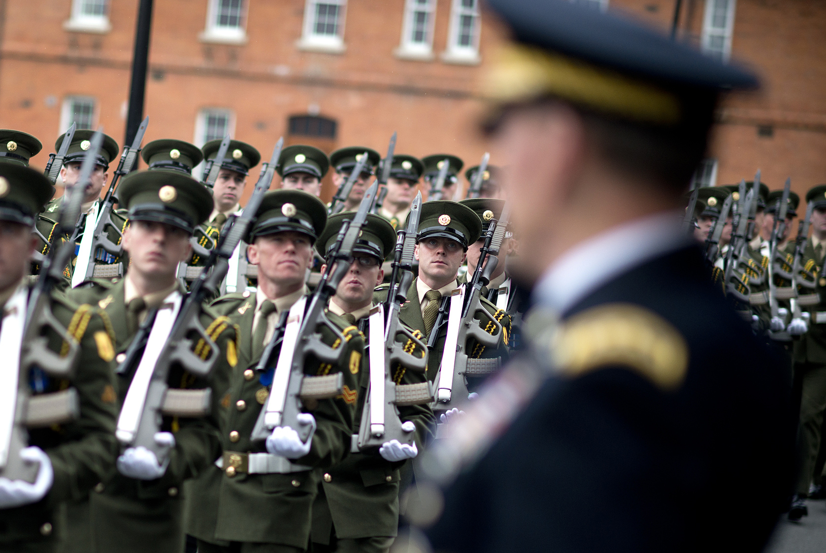 Army Gen. Martin E. Dempsey, chairman of the Joint Chiefs of Staff, reviews the Irish Honor Guard at Brugha Barracks in Dublin, Ireland, Aug. 31, 2012. DOD photo by D. Myles Cullen
