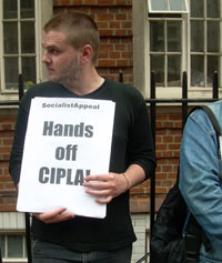 Protest outside Brazilian Embassy in London in support of Cipla and Interfibras workers