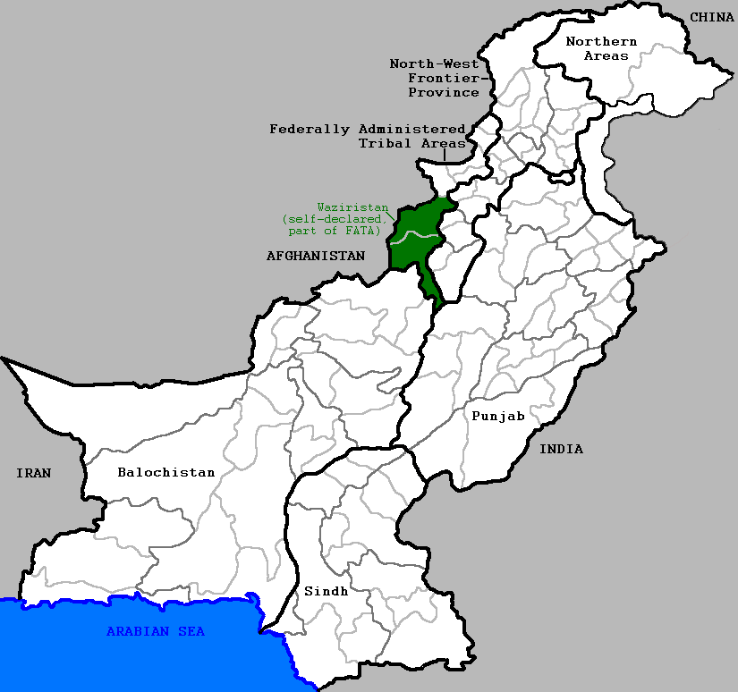 Waziristan in the Federally Administered Tribal Areas. Illustration: Narayanese