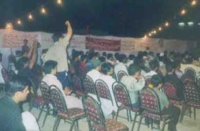 Large PTUDC meeting inside Pakistan Steel Mills commemorating Shaheed Nazeer Abassi