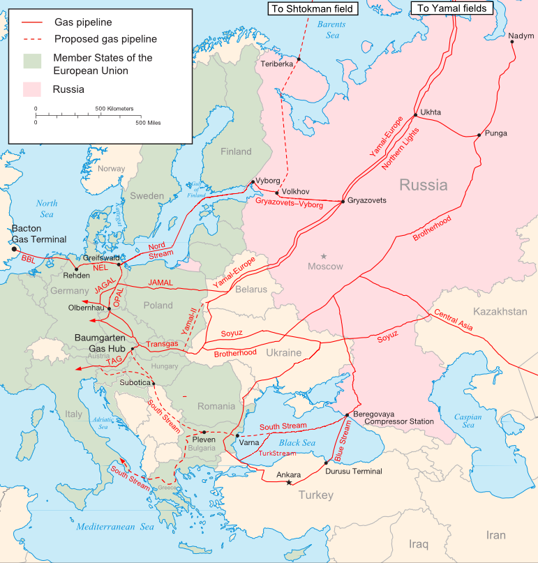 خطوط أنابيب الغاز الروسية الرئيسية إلى أوروبا Image Samuel Bailey Wikimedia Commons