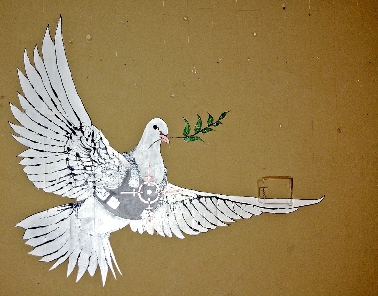 peace dove banksy Image Pawel Ryszawa Wikimedia Commons