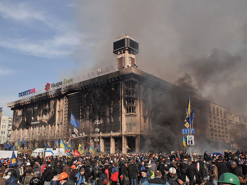 Labour Unions Building on fire in Kiev 2014 Image Amakuha