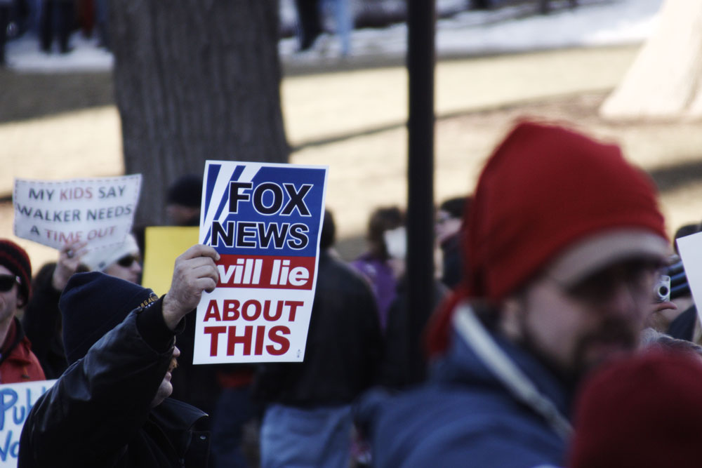 Wisconsin protesters opposing Murdoch's infamous US news channel.