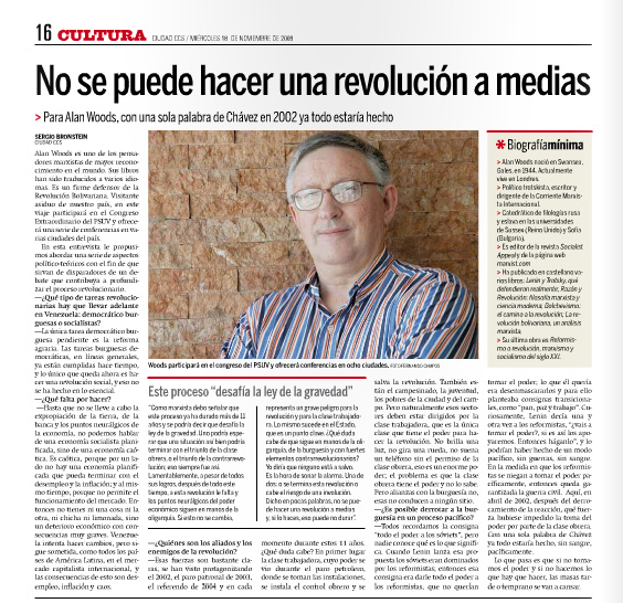 Ciudad CCS, free Caracas daily newspaper, interview with Alan Woods ‑ “You cannot make half a revolution”
