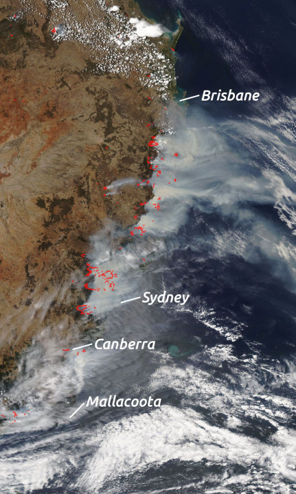 East Australian Fires Aqua MODIS VIIRS LABELS Image EOSDIS