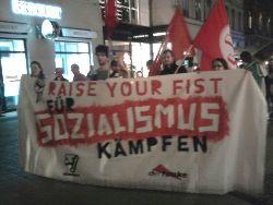 banner at torch march in vienna