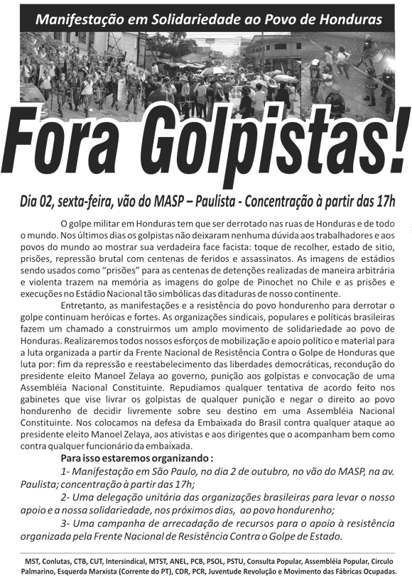 Organizar a Solidariedade à luta do povo de Honduras