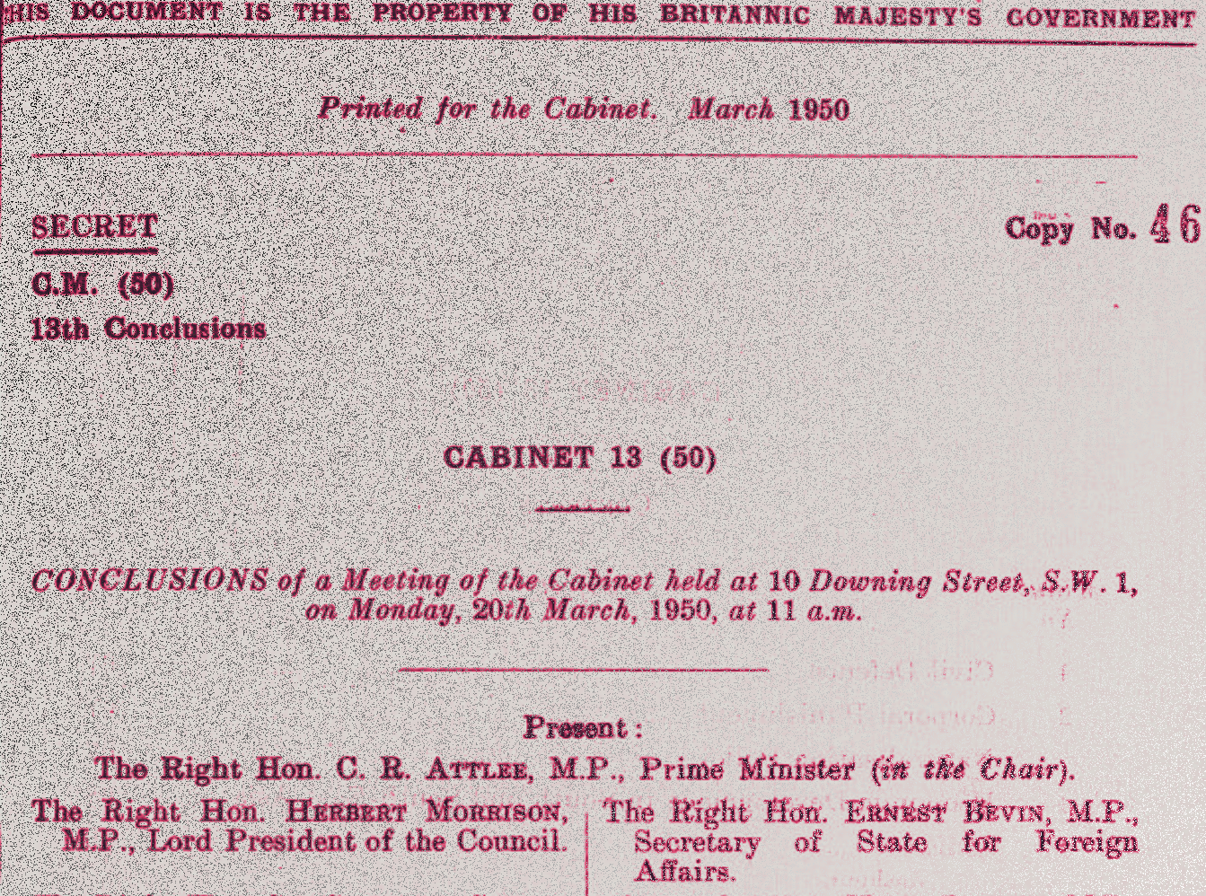 1950年的内阁文件揭示了战后工党政府在多大程度上沉迷于将共产主义者逐出党外并采取资本主义当权派的路线。//图片来源：公平使用