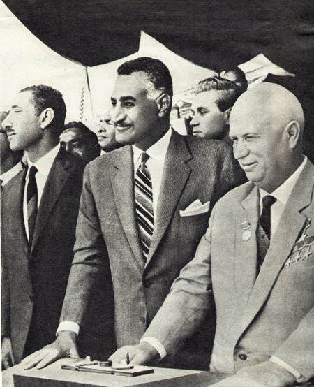 Nasser and Khrustev during the construction of Aswan Dam