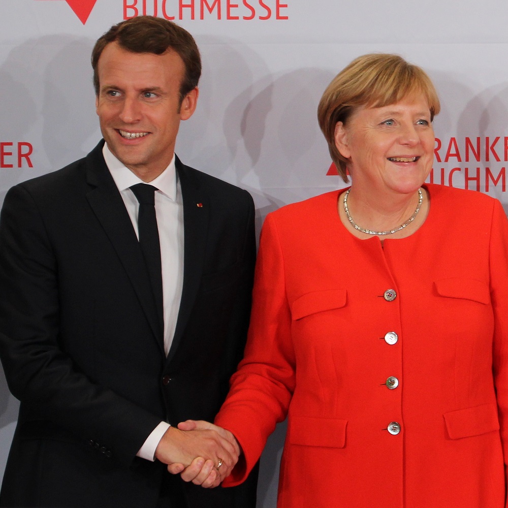 Emmanuel Macron and Angela Merkel Image Frankfurter Buchmesse
