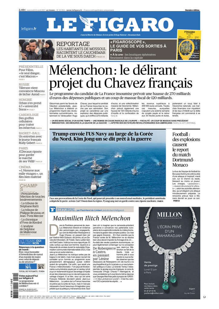 Melanchon Chavez Front Page Figaro screenshot
