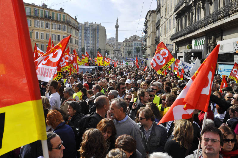 Protest in Marseille on 16 October. Photo: marcovdz