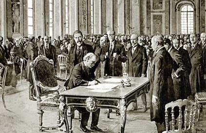在1919年的巴黎和平会议上，一项严厉的“和平”条约被强加给德国。//图片来源：公共领域