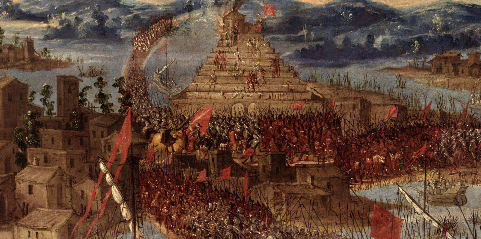 Conquista de México por Cortés Tenochtitlan Painting Image Public Domain
