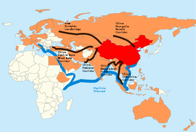 據《金融時報》報道，“新絲綢之路”項目是自二戰後美國的馬歇爾計劃之後最大的經濟外交行動。//圖片來源：Lommes Wikimedia Commons