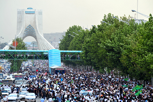Demonstrators on the Azadi Square, June 15. Photo by Hamed Saber.