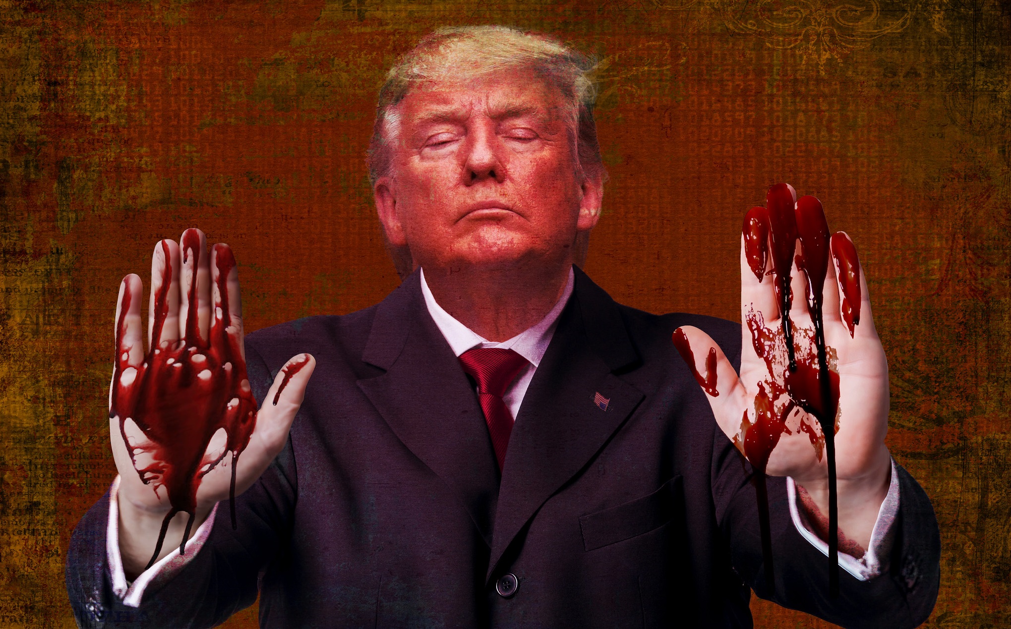 Trump bloody hands Image outtacontext Flickr