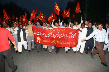 Demonstration and rally in the streets of Lahore against unemployment, poverty and privatisation organised by the PTUDC