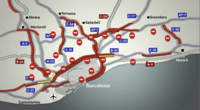 blocked roads in catalonia