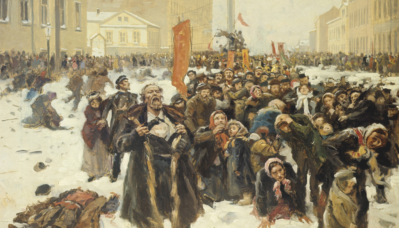 弗拉基米尔·马科夫斯基（Vladimir Makovsky）的画作《1905年1月9日》，描绘了1905年革命期间发生的血腥星期日大屠杀