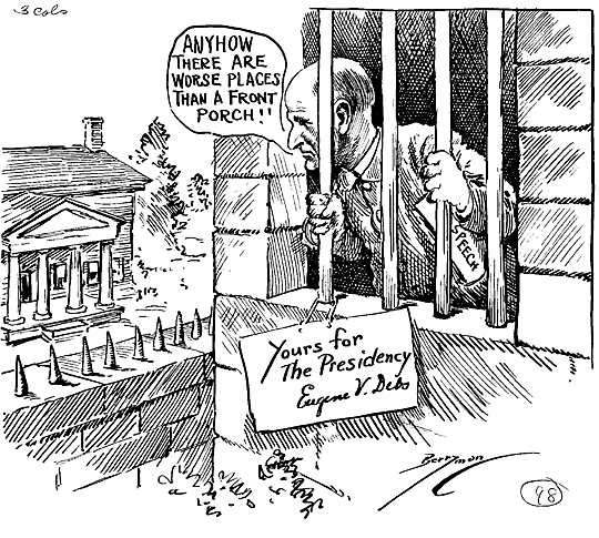 Eugene Debs candidature for President in 1920 that received 1 million votes is portrayed by cartoonist Berryman.