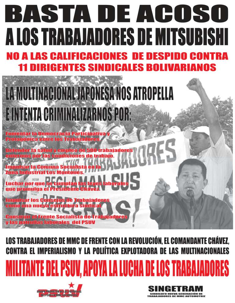 Campaña de recogida de firmas: En solidaridad con los trabajadores despedidos de MMC automotriz en Anzoátegui