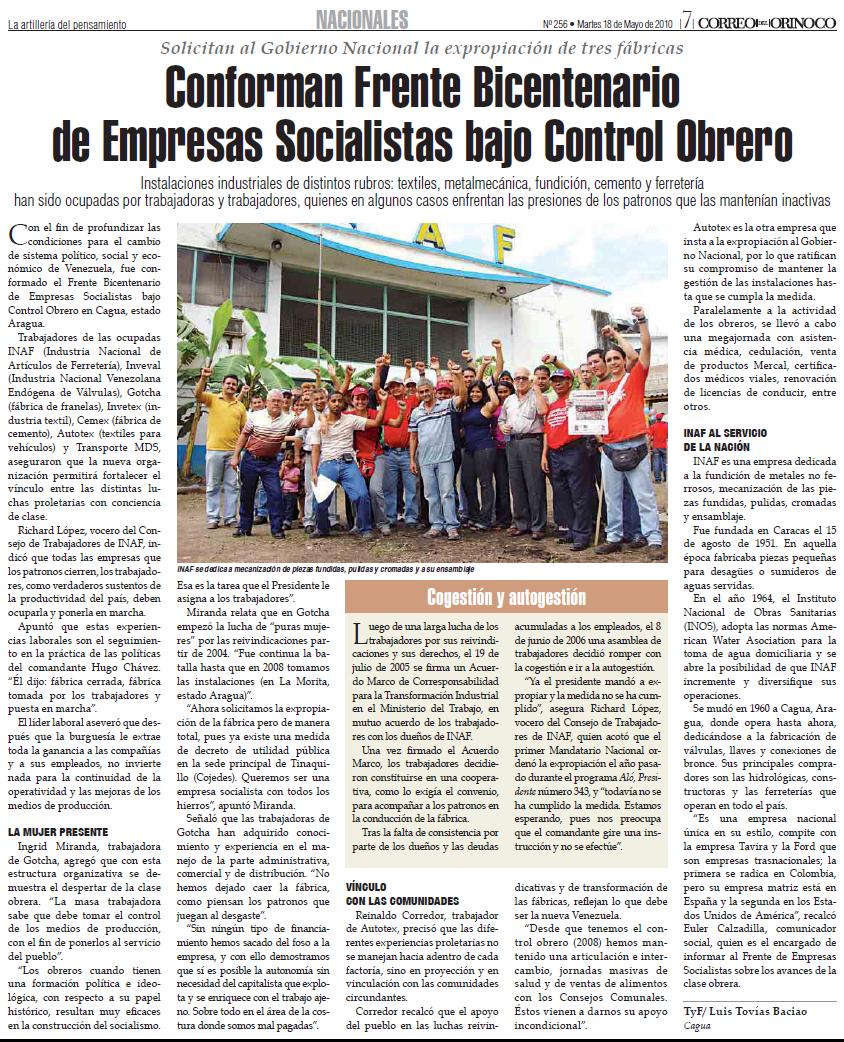 Venezuela: Correo del Orinoco escribe sobre Frente Bicentenario